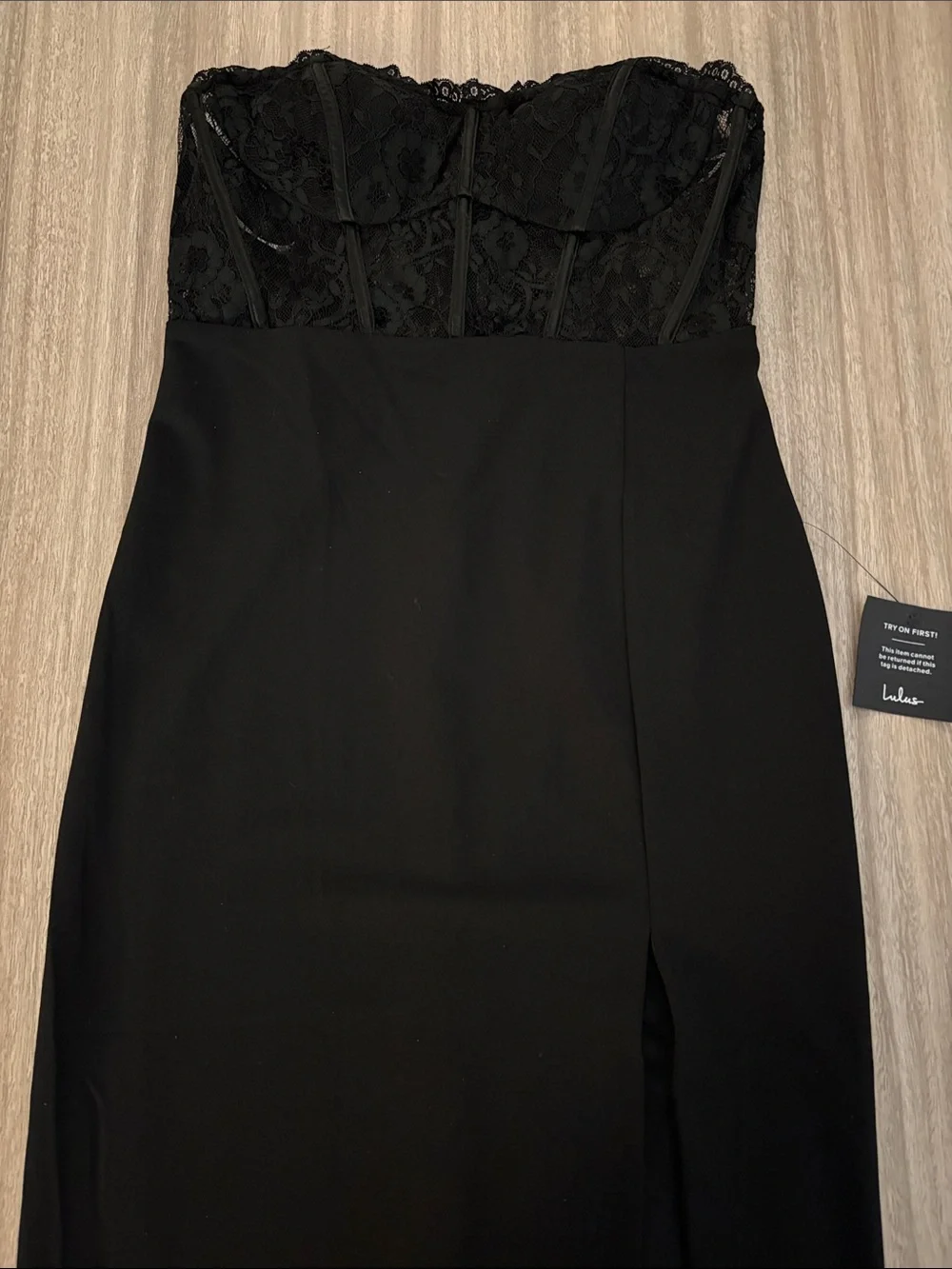 Lulu’s Strapless Lace Corset Midi Dress Women Size Large Black